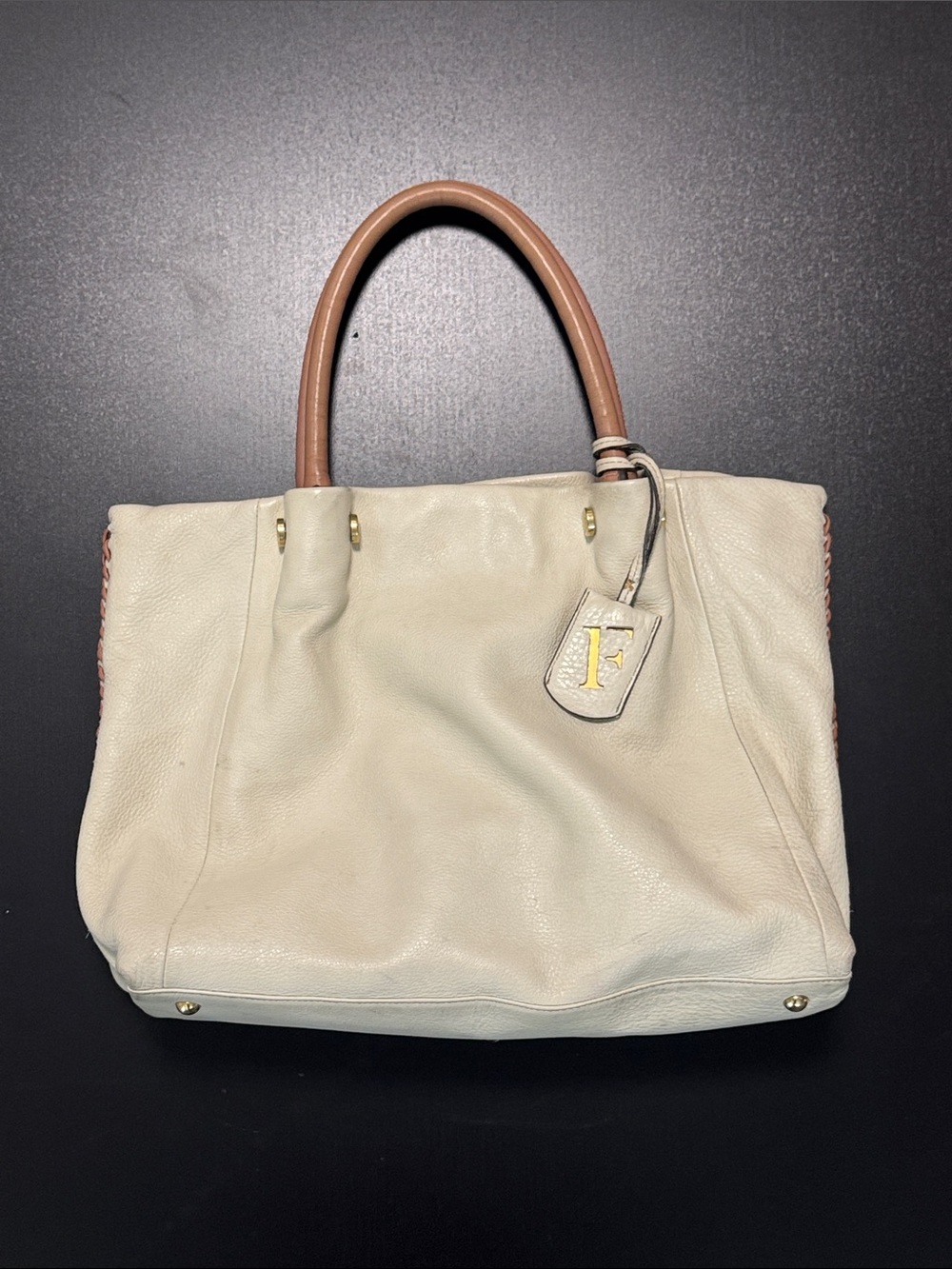 Furla Off White Leather Braided Side Medium